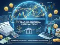 Jak nie płacić podatku od forex? Grafika przedstawia rozliczenia podatkowe, PIT-38, kalkulator, NBP, wykresy i waluty, sugerując profesjonalną wiedzę finansową.