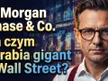 Portret mężczyzny w okularach na tle wykresów giełdowych i logo JPMorgan Chase & Co. Analiza jp morgan akcje.