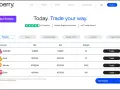 Strona Blueberry Markets prezentuje popularne instrumenty do handlu, takie jak EURUSD, złoto, Bitcoin i DJ30, z aktualnymi cenami i opcją "Trade".