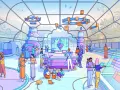 Ludzie w futurystycznym centrum technologicznym dyskutują o kryptowalutach, w tym o tym, czym jest ERC20.
