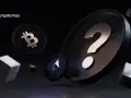 Jak stworzyć kryptowalutę? Monety Bitcoin i Ethereum, znak zapytania i kostki na ciemnym tle.