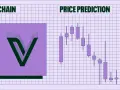 Vechain kurs: wykres świecowy z prognozą ceny. Logo Vechain obok.