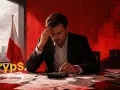 Zmartwiony mężczyzna liczy coś na kalkulatorze. Obok polska flaga. Może to nauka kursu Aave?