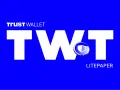 Trust Wallet TWT token z tarczą i napisem Litepaper na niebieskim tle.