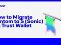 Jak migrować Fantom (FTM) do S (Sonic) na Trust Wallet. Grafika przedstawia trąbkę z kolorową flagą.