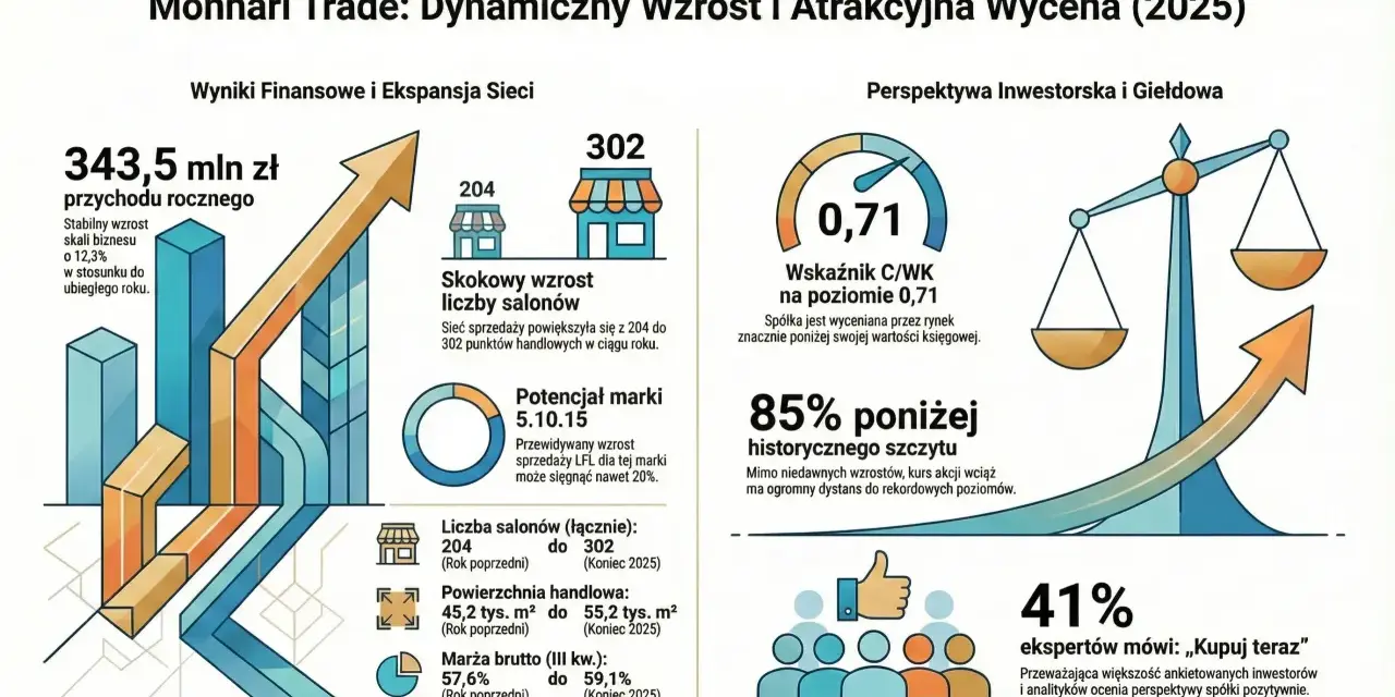 Monnari Trade: dynamiczny wzrost, 343,5 mln zł przychodu, 85% poniżej historycznego szczytu. Eksperci widzą potencjał, jak w przypadku akcji Mondelez.