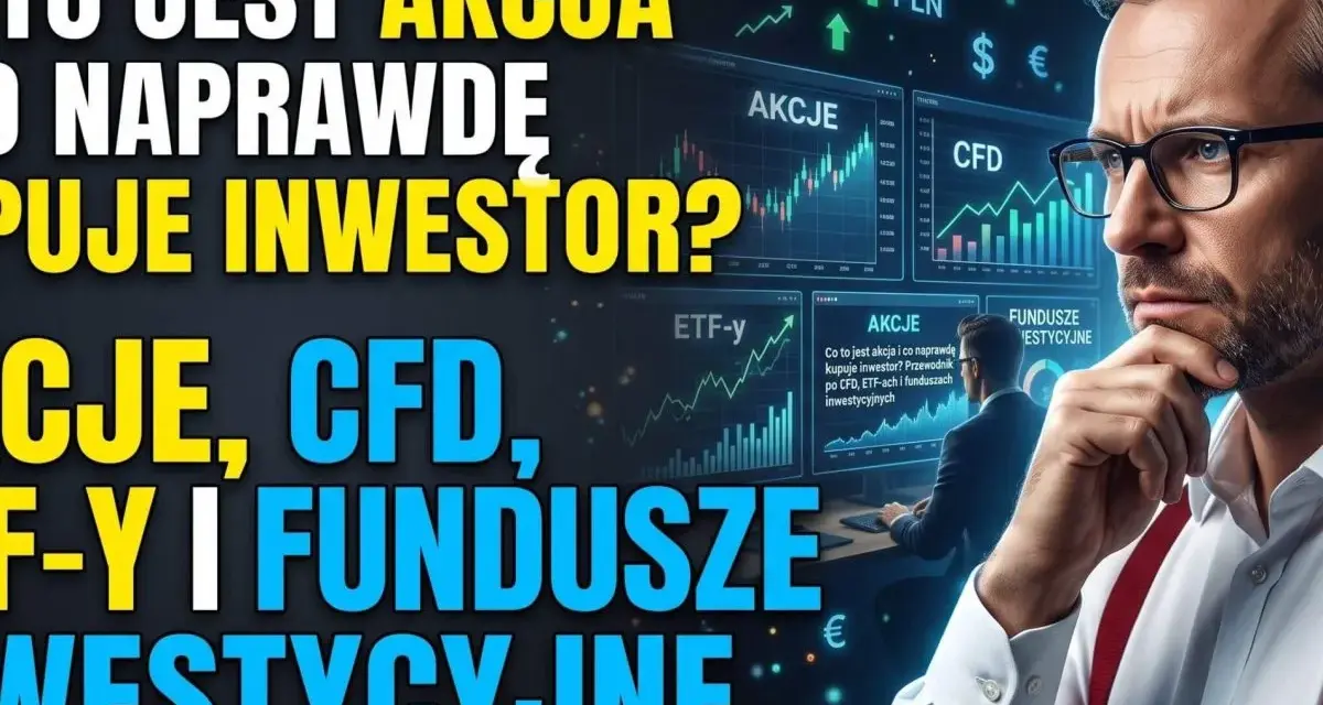 Mężczyzna analizuje wykresy akcji, CFD i funduszy inwestycyjnych. Zastanawia się, co naprawdę kupuje inwestor.