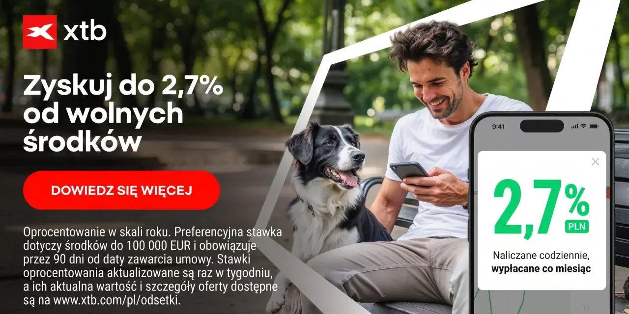 Zyskaj do 2,7% oprocentowania wolnych środków w XTB. Ciesz się codziennym naliczaniem i miesięczną wypłatą.