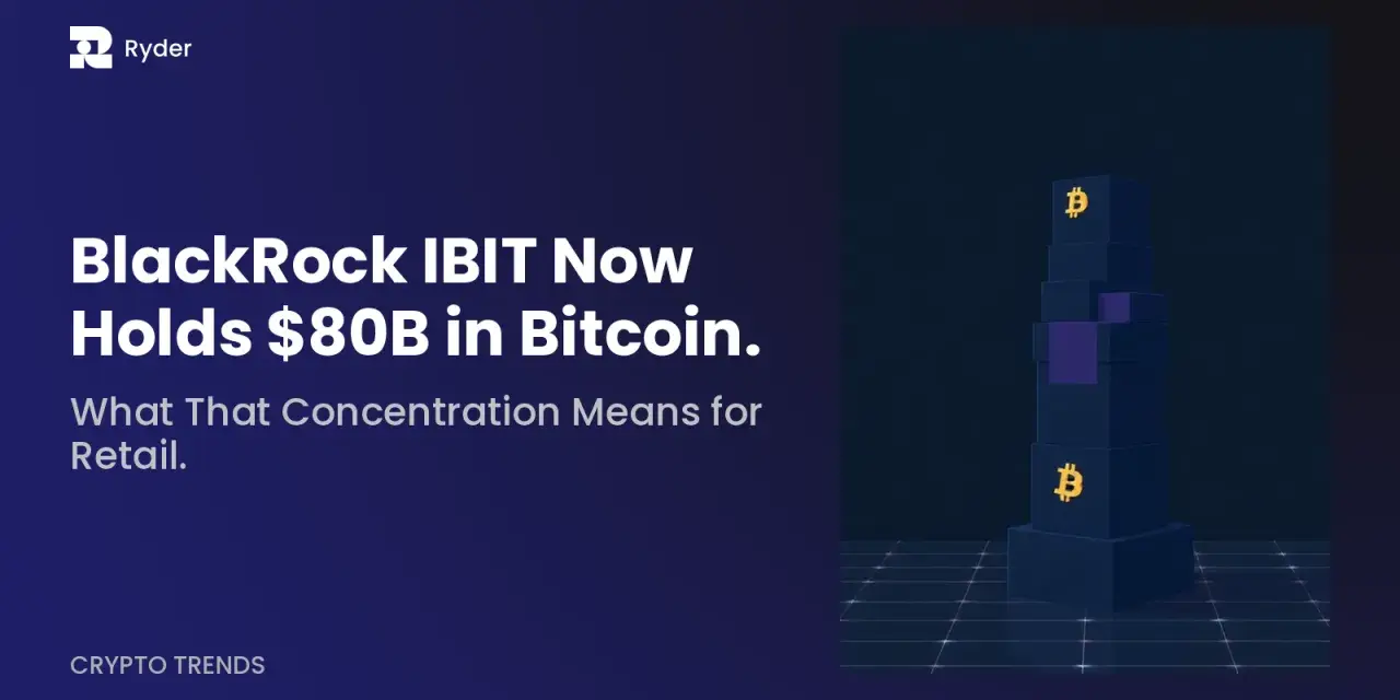BlackRock IBIT trzyma 80 mld dolarów w Bitcoinie. Wieża z symbolami BTC symbolizuje ogromną inwestycję.