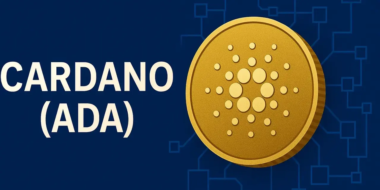 Złota moneta Cardano (ADA) na tle schematu sieci. Analiza Cardano USD.