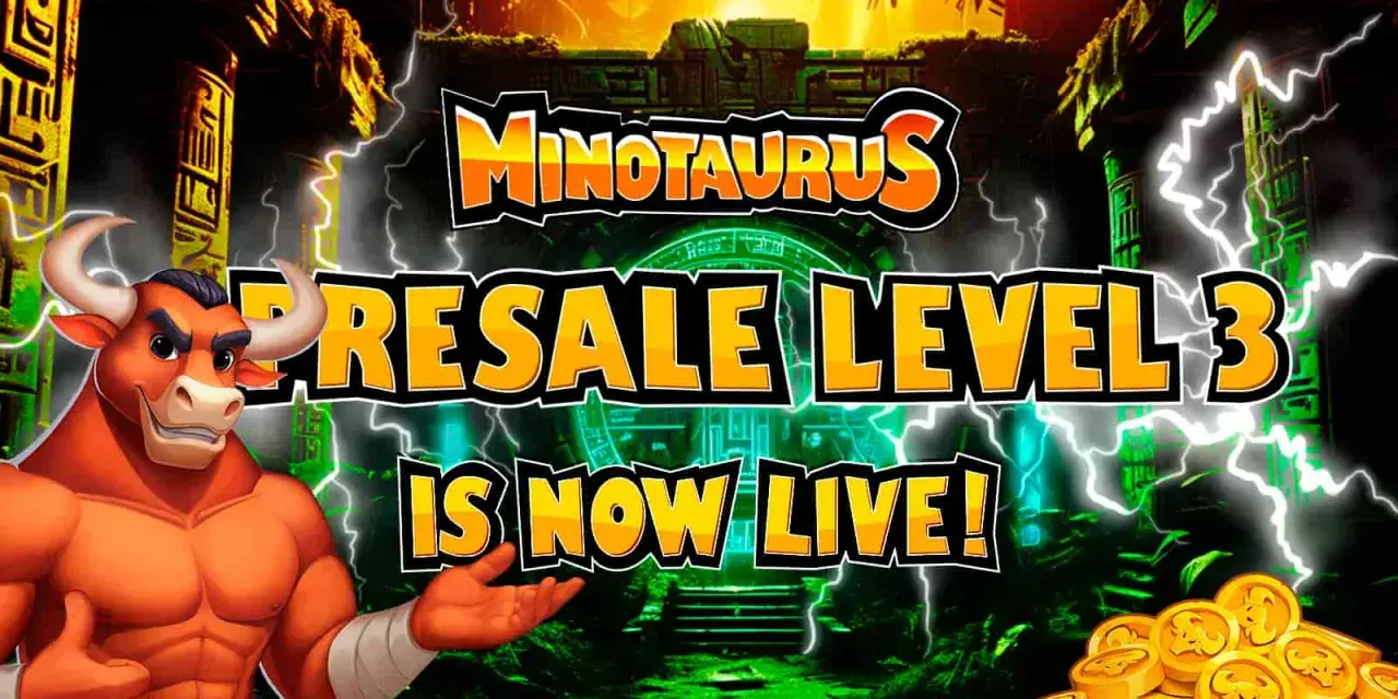 Minotaur z monetami, zapraszający do "Minotaurus Resale Level 3 Is Now Live!".