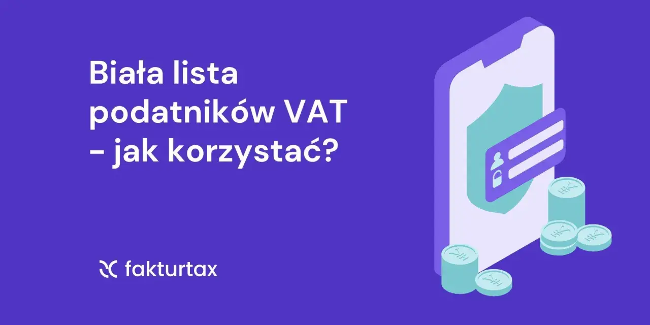 Biała lista podatników VAT – jak korzystać? Grafika przedstawia telefon z ikoną bezpieczeństwa i monetami, symbolizującymi finanse.