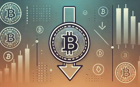 Grafika z ikonami Bitcoina i spadkowym wykresem. Widać symbol spadku, sugerujący granie na spadki.