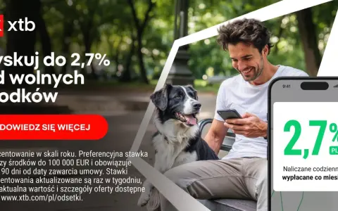 Zyskaj do 2,7% oprocentowania wolnych środków w XTB. Ciesz się codziennym naliczaniem i miesięczną wypłatą.