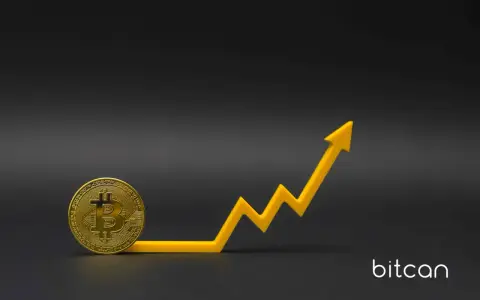 Złoty bitcoin i żółty wykres wzrostu symbolizują rosnącą wartość, przypominając, ile kosztował bitcoin w 2013 roku i jak bardzo się zmienił.