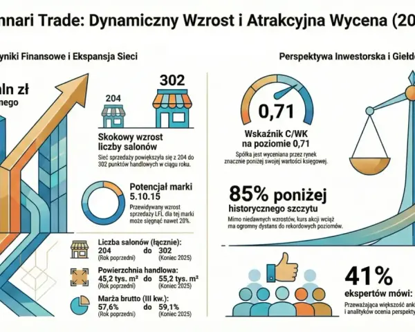 Monnari Trade: dynamiczny wzrost, 343,5 mln zł przychodu, 85% poniżej historycznego szczytu. Eksperci widzą potencjał, jak w przypadku akcji Mondelez.