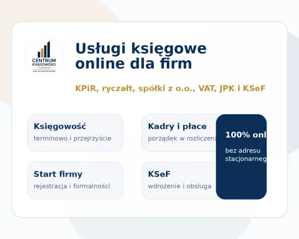Usługi księgowe online dla firm: KPIR, ryczałt, spółki, VAT, JPK, KSeF. Dowiedz się, jak samemu prowadzić księgowość ryczałt.