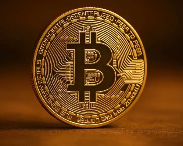 Złota moneta z symbolem Bitcoina, idealna do śledzenia kursu Bitcoin PLN.