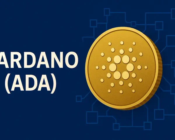 Złota moneta Cardano (ADA) na tle schematu sieci. Analiza Cardano USD.