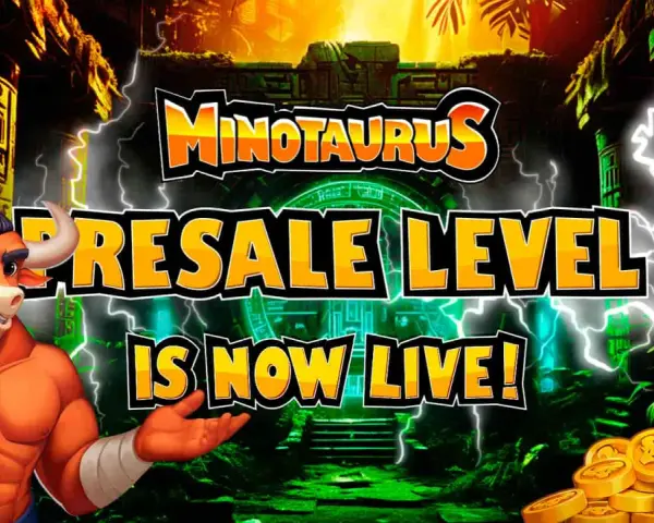 Minotaur z monetami, zapraszający do "Minotaurus Resale Level 3 Is Now Live!".