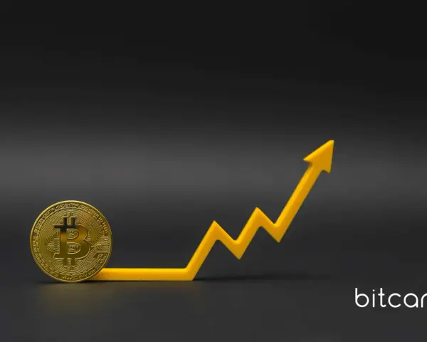 Złoty bitcoin i żółty wykres wzrostu symbolizują rosnącą wartość, przypominając, ile kosztował bitcoin w 2013 roku i jak bardzo się zmienił.