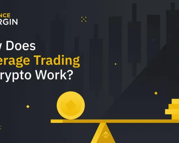 Binance dzwignia: grafika ilustrująca handel z dźwignią na kryptowalutach, z monetą na wadze i stosami monet.