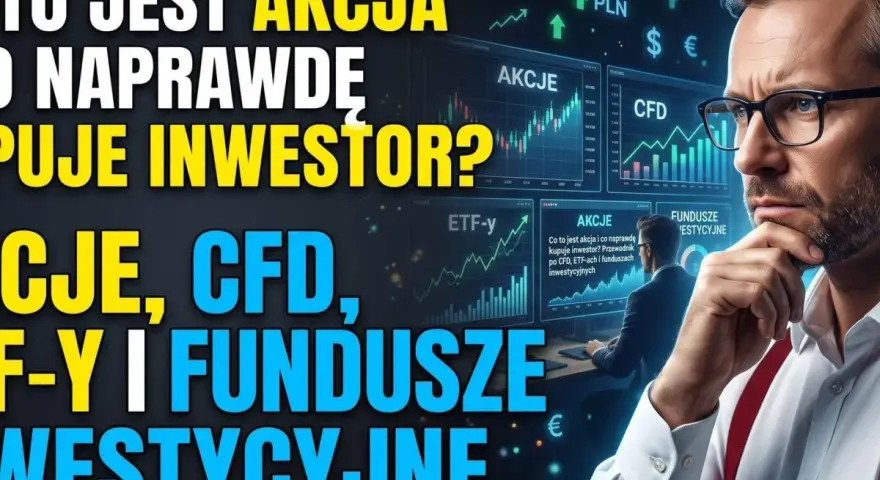 Mężczyzna analizuje wykresy akcji, CFD i funduszy inwestycyjnych. Zastanawia się, co naprawdę kupuje inwestor.