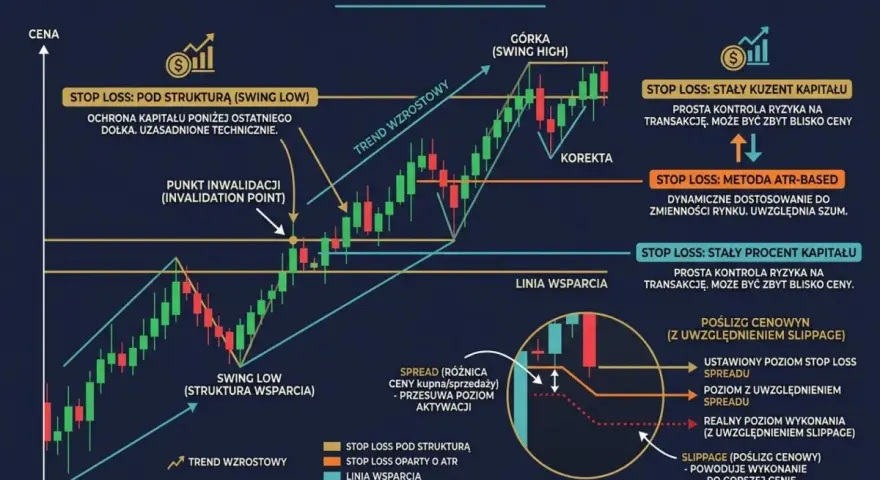 Strategie stop loss na rynku Forex: pod strukturą, ATR, stały procent kapitału. Unikaj niepotrzebnych strat.