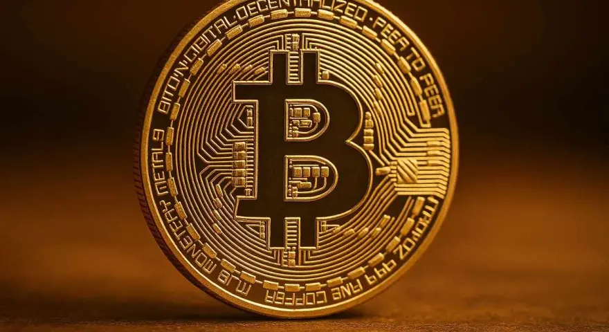 Złota moneta z symbolem Bitcoina, idealna do śledzenia kursu Bitcoin PLN.