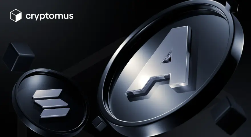 Srebrne logo Solana i duża litera "A" na ciemnym tle. Dowiedz się, czym jest altcoin.