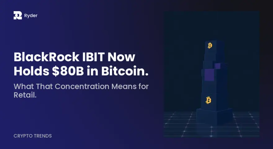 BlackRock IBIT trzyma 80 mld dolarów w Bitcoinie. Wieża z symbolami BTC symbolizuje ogromną inwestycję.