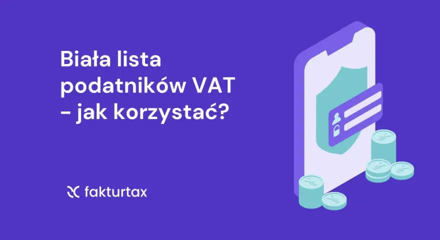 Biała lista podatników VAT – jak korzystać? Grafika przedstawia telefon z ikoną bezpieczeństwa i monetami, symbolizującymi finanse.