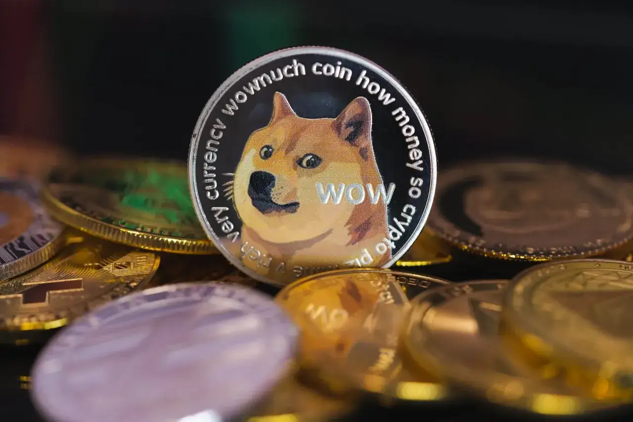 Moneta Dogecoin z wizerunkiem psa i napisem 