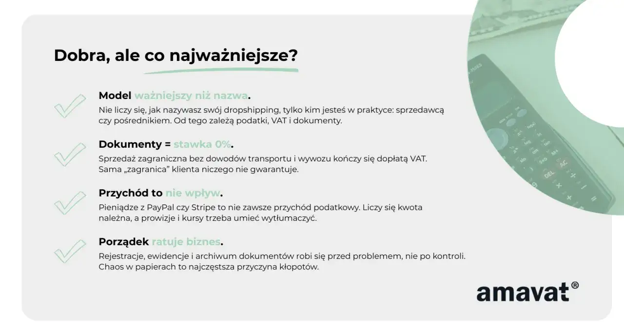 Kluczowe aspekty dropshippingu: model biznesowy, dokumenty (stawka 0%), przych&oacute;d a wpływ, oraz porządek w księgowości.