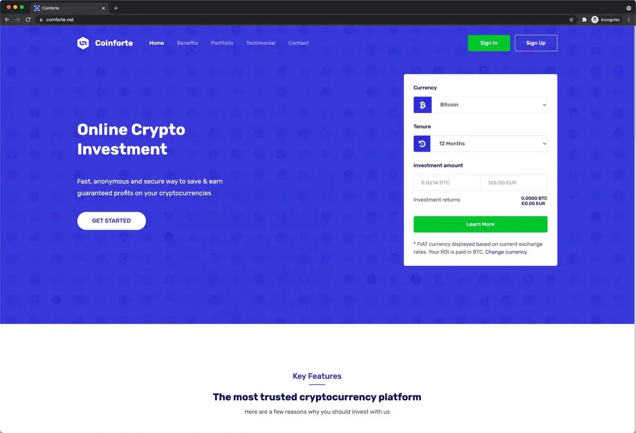 Strona Coinforte.net zachęca do inwestycji w kryptowaluty, oferując szybkie i bezpieczne zyski. Rozpocznij swoją bitcoin revolution już dziś!